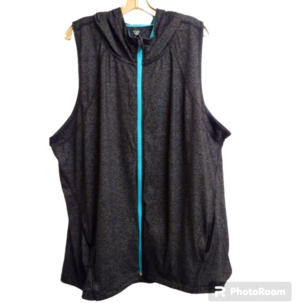 Lane Bryant LIVI Gray & Teal Full Zip Front Hoodie Vest Top Size…